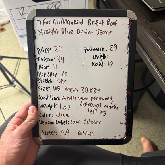 7 For All Mankind Brett Boot Straight Blue Denim Jeans US Men's 38X34 - Picture 8 of 8